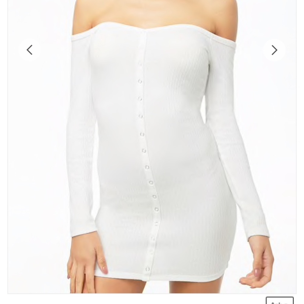 Ribbed off the shoulder long sleeve dress.